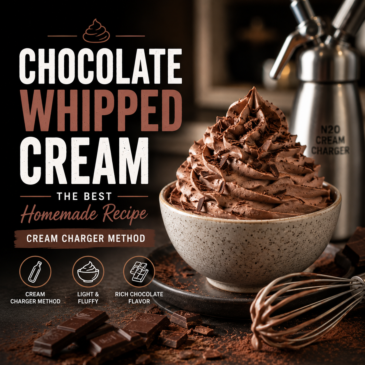 Chocolate Whipped Cream: The Best Homemade Recipe (Cream Charger Method)